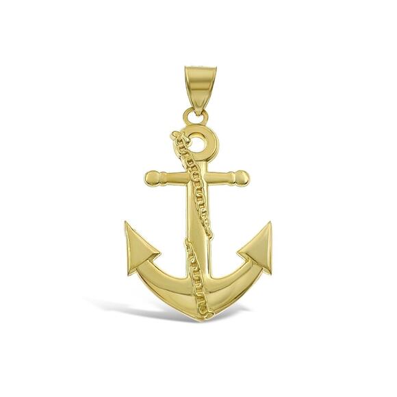 Anchor Charm Pendant Real 10k Yellow Gold 1.4 inch - Picture 1 of 4